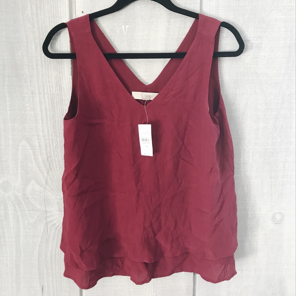 NWT Loft tank blouse burgundy layered v-neck - Picture 3 of 6